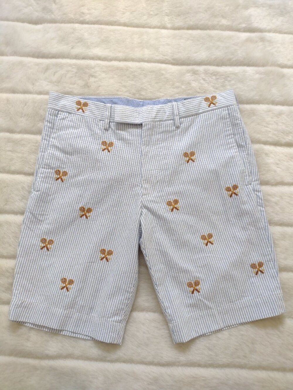 Polo Ralph Lauren Men's Chino Shorts Size 30 Pin Stripe Slim Fit Blue White